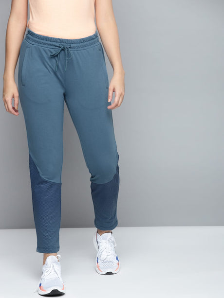 Alcis Women Blue Solid Slim Fit Track Pants with Printed Detail | Alcis