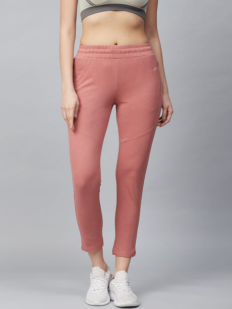 Alcis Women Peach-Coloured Slim Fit Solid Cropped Track Pants | Alcis