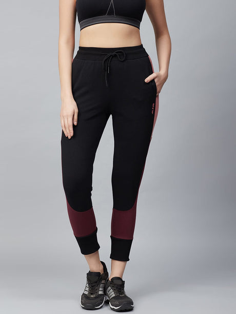 Alcis Women Black Slim Fit Colourblocked Cropped Joggers | Alcis