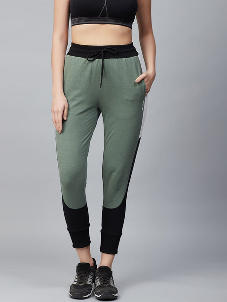 Alcis Women Olive Green & Black Solid Joggers | Alcis