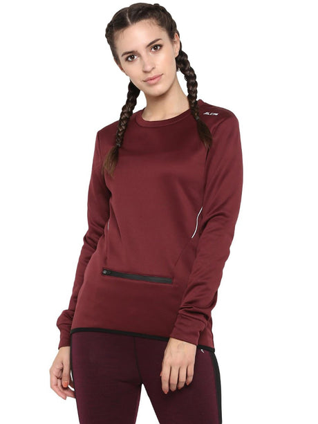 Alcis Women Maroon Solid Sweatshirt | Alcis
