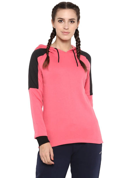 Alcis Women Pink Black Colourblocked Hooded Sweatshirt | Alcis