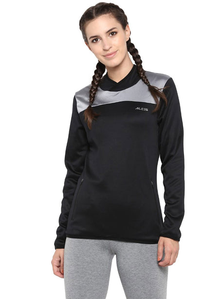 Alcis Women Black Silver-Toned Colourblocked Sweatshirt | Alcis