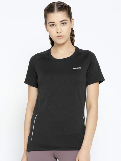 Alcis Women Black Solid Round Neck Running T-shirt | Alcis