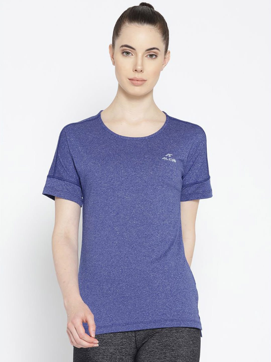 Alcis Women Blue Solid Round Neck Training T-shirt