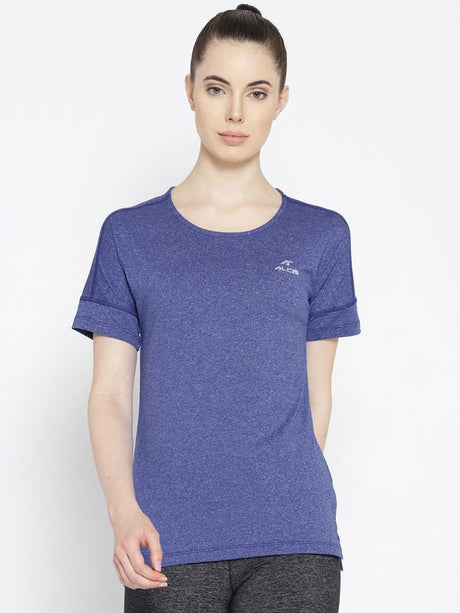 Alcis Women Blue Solid Round Neck Training T-shirt | Alcis