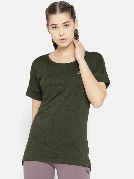 Alcis Women Olive Green Solid Round Neck Training T-shirt | Alcis