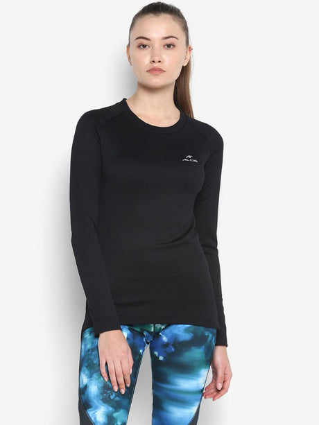 Alcis Women Black Solid Round Neck T-shirt | Alcis