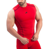 Nylon Compression Tshirt Cutsleeves Tights For Men (Red)