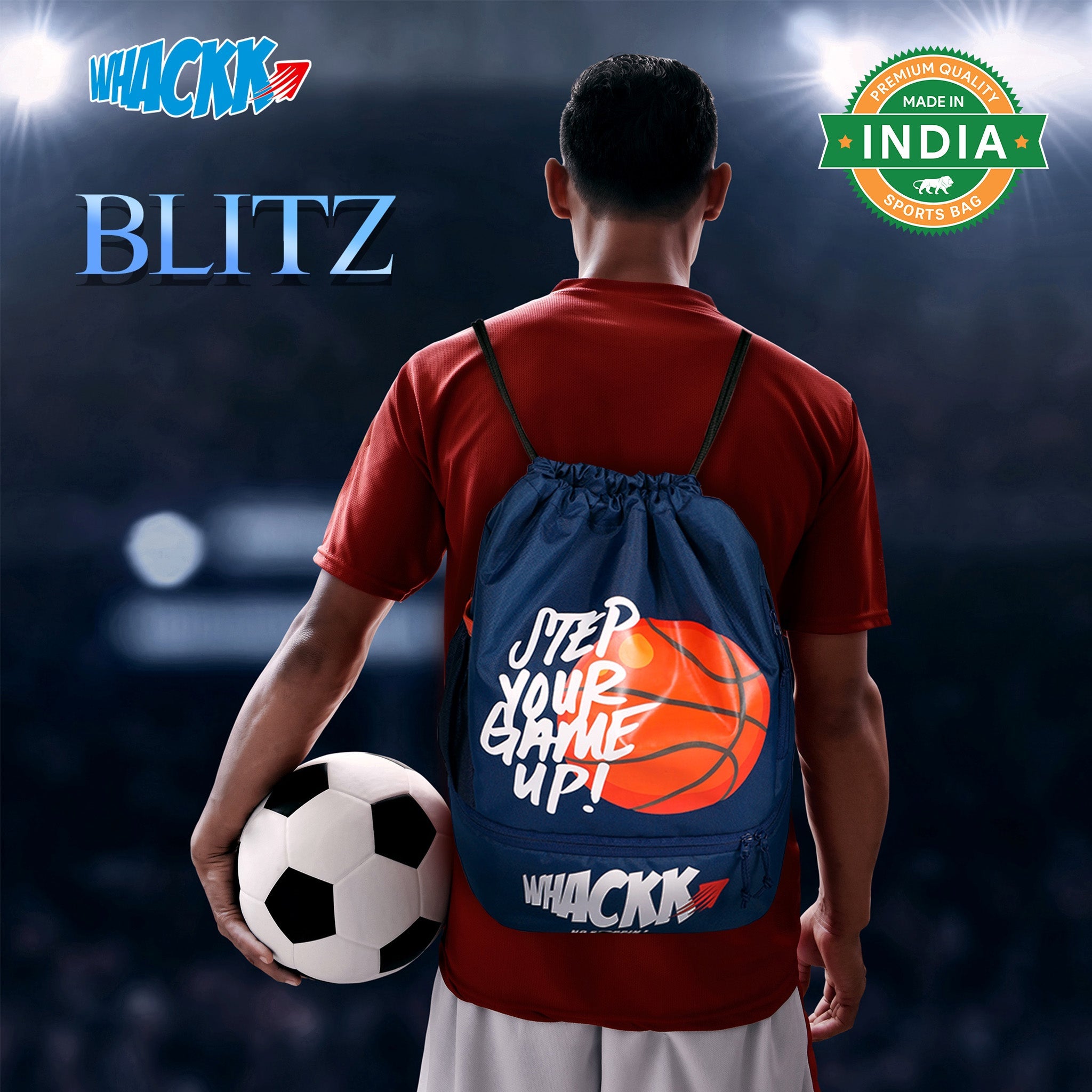 Blitz Blue Soccer|Football Equipment Bags|Basketball Volleyball Throwball Drawstring Backpack Bags|Shoes Mobile Bottle Holder Pocket|Sports Men Boys Bag|Dori Backpack |Gym Bag|Kitbag Kit Bag