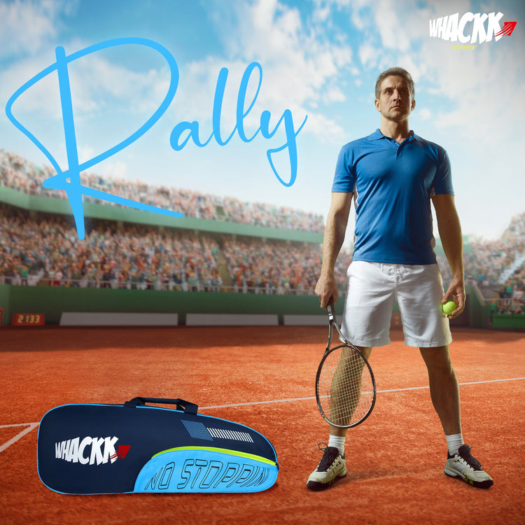 Rally Blue Navy |Unisex Lightweight Stylish Tennis Badminton Squash Shuttle Equipment Kit Cover Bag |2 Spacious Compartments|Backpack & Duffel Racket Tennis-4 Badminton-6