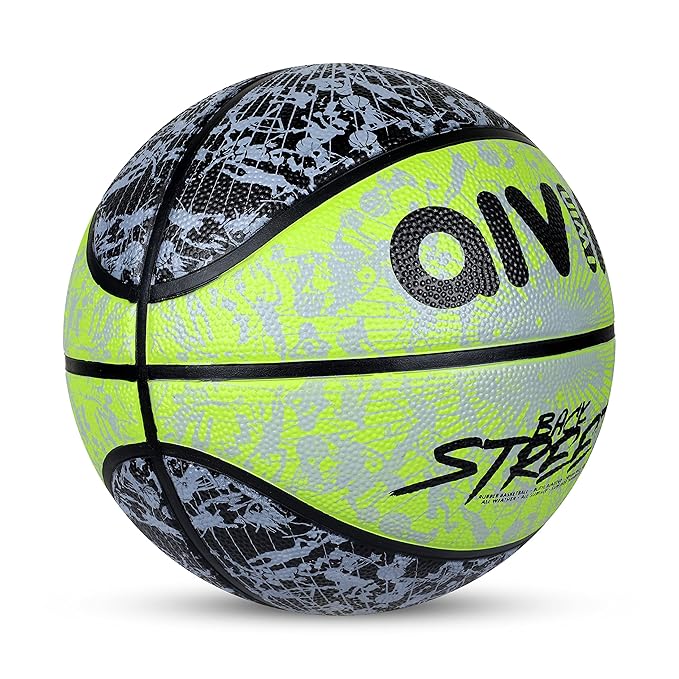AIVIN Back Street Basketball, Rubberized Moulded Basketball Game, for Match, Training, Outdoor Ball, Durable for Practice, Suitable for All Surface, 8 Panel, Material-Rubber (Yellow/Black) Size 7