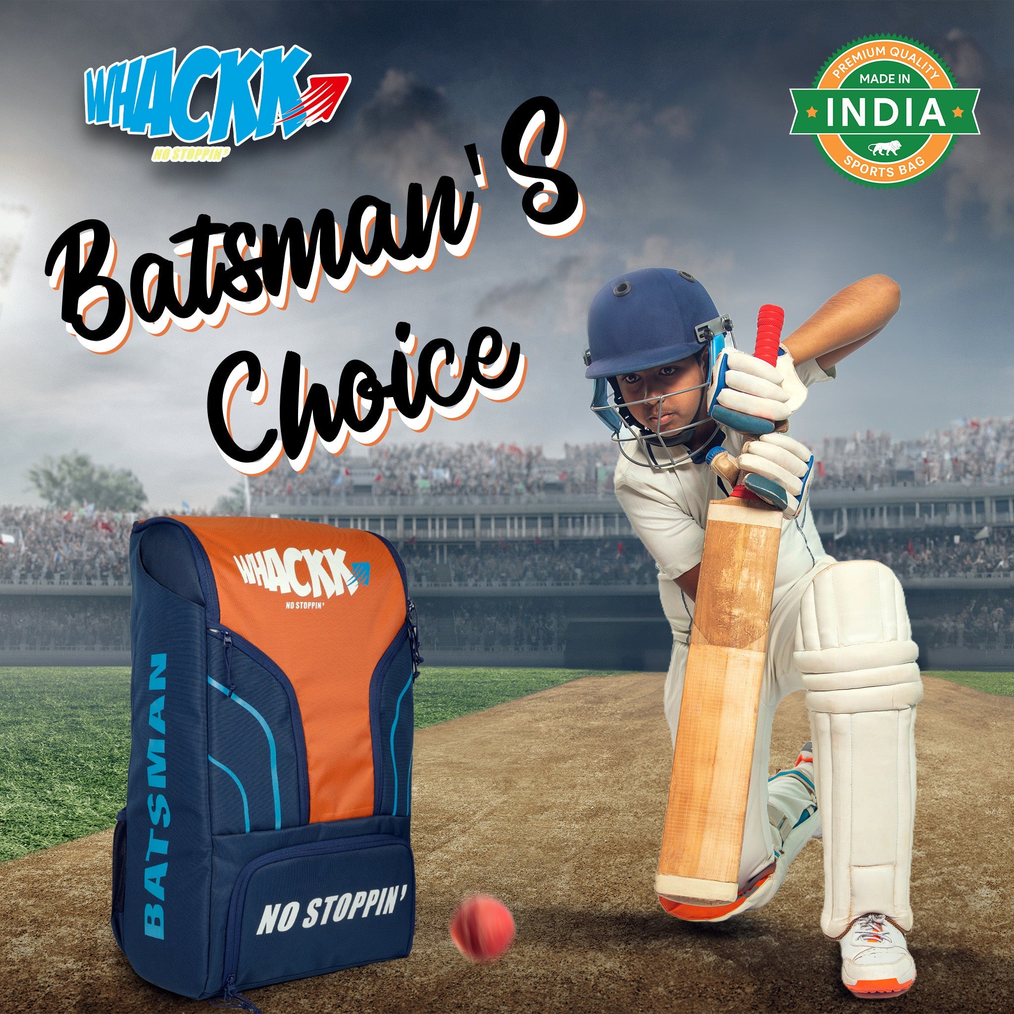 Batsman Navy Orange Cricket Kit Bag Backpack |Juniour & Youth Kitbag |Player Edition 2 Bat Pockets Shoe Pocket |Big Main Comp. Fits 15.5 inch Leg Pad|2 Bottle Holders