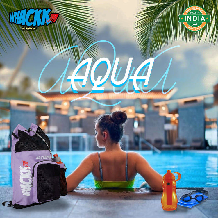 Aqua Lavender Unisex Swimming Bag |Water Sports |Dry Bags |Wet Pocket |Accessories |Beach Bag |Storage Swim Gym Gears |Drawstring Backpack |Netball Backpack | Pocket for Cap and Goggles