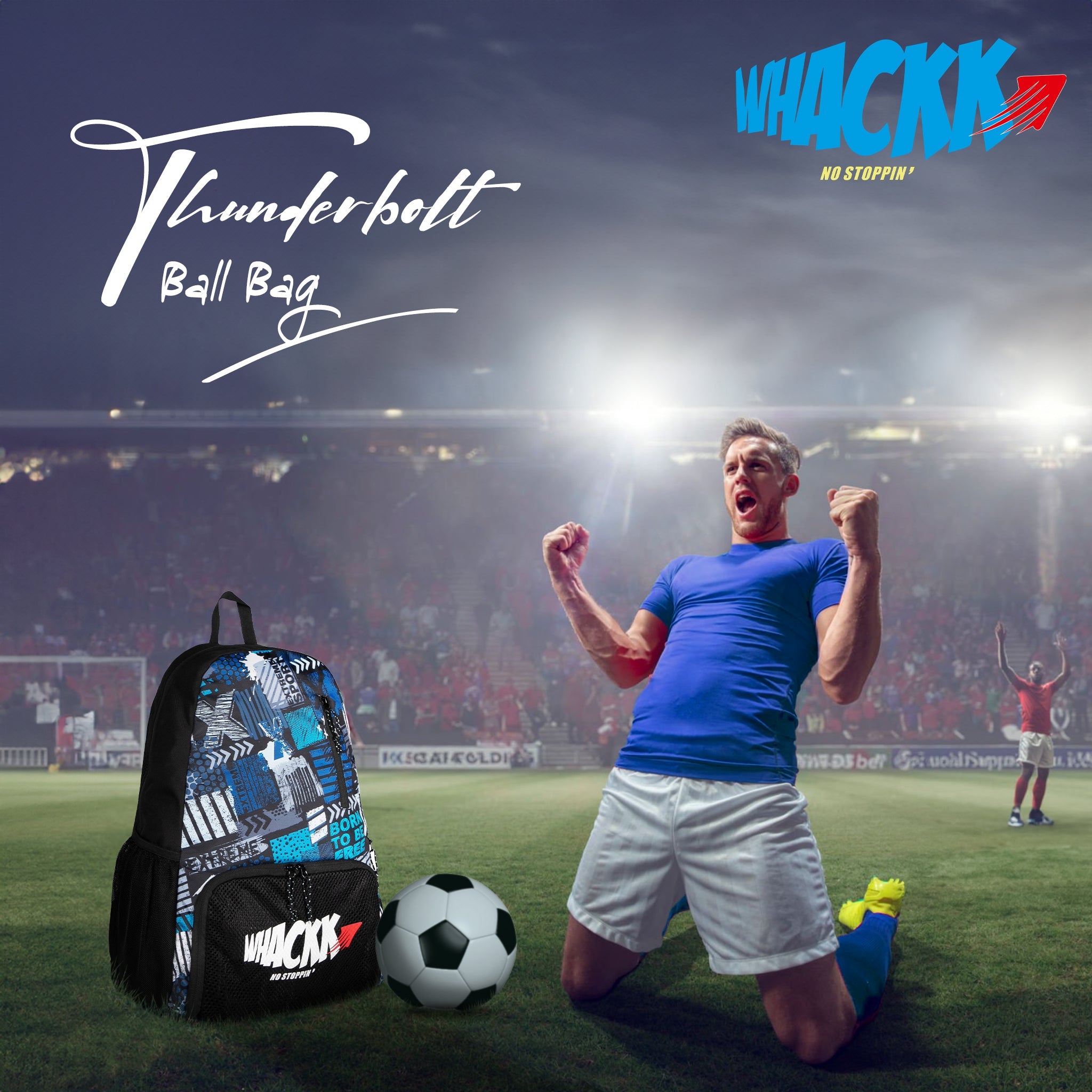 Thunderbolt 28L Blue Printed |Football Basketball Volleyball Equipment Backpack Bag|Kit Bag|Soccer Bag|Boys Kids Adult Men|Mesh Shoe or Ball Pocket|Bottle Holder| Easy Access Pocket