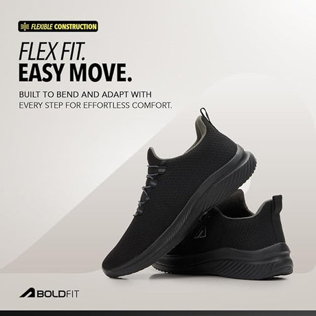 Flexcush Men Walking Shoes - Black | Boldfit