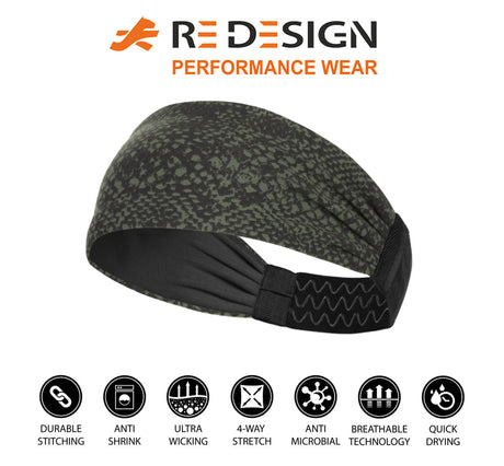 Sports Headband For Men and Women (Dark Green Snake Print)
