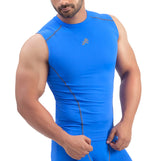 Nylon Compression Tshirt Cutsleeves Tights For Men (Royal Blue)