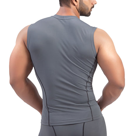 Nylon Compression Tshirt Cutsleeves Tights For Men (Dark Grey)