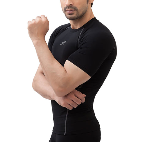 Men's Nylon Compression Tshirt Half Sleeve Tights (Black)