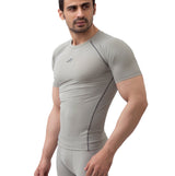 Nylon Compression Tshirt Half Sleeve Tights For Men (Light Grey)