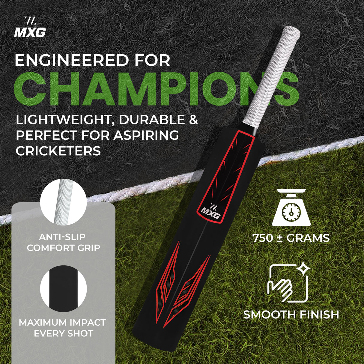 MXG Velocity Heavy Duty Plastic Full Size Cricket Bat (34 x 4.5 Inch) Ultra Strong Power Bat for All Age Groups (Full Size 8) - Image 11 | KIBI SPORTS