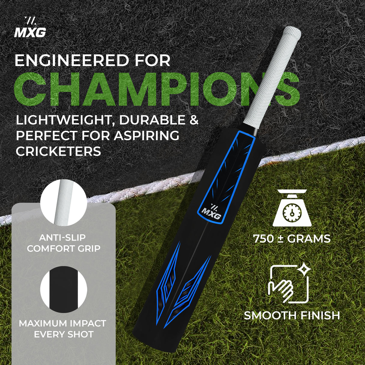 MXG Velocity Heavy Duty Plastic Full Size Cricket Bat (34 x 4.5 Inch) Ultra Strong Power Bat for All Age Groups (Full Size 8) - Image 7 | KIBI SPORTS