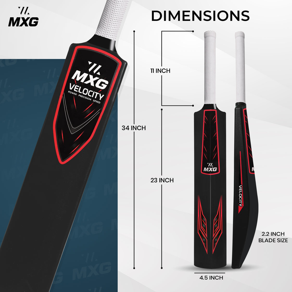 MXG Velocity Heavy Duty Plastic Full Size Cricket Bat (34 x 4.5 Inch) Ultra Strong Power Bat for All Age Groups (Full Size 8) - Image 10 | KIBI SPORTS