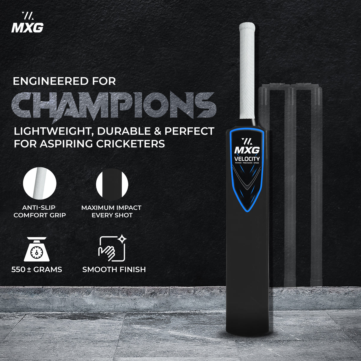 MXG Velocity Junior Plastic Cricket Bat (31.5-Inch) | Heavy-Duty Training Bat for Kids & Beginners | Wind Ball, Soft Ball, Tennis & Plastic Ball Play, Indoor & Outdoor - Image 3 | KIBI SPORTS