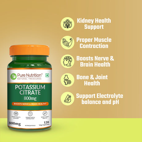 Potassium Citrate 800mg  Nerve, Kidney & Bone Health | 120 Veg Capsules