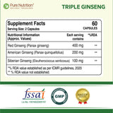 Triple Ginseng Complex - 60 Veg Capsules | Korean, American & Siberian Ginseng Blend for Energy & Vitality