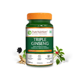 Triple Ginseng Complex - 60 Veg Capsules | Korean, American & Siberian Ginseng Blend for Energy & Vitality - Nutrition by Pure Nutrition