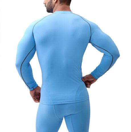 Nylon Compression Tshirt Full Sleeve Tights For Men (Sky Blue)