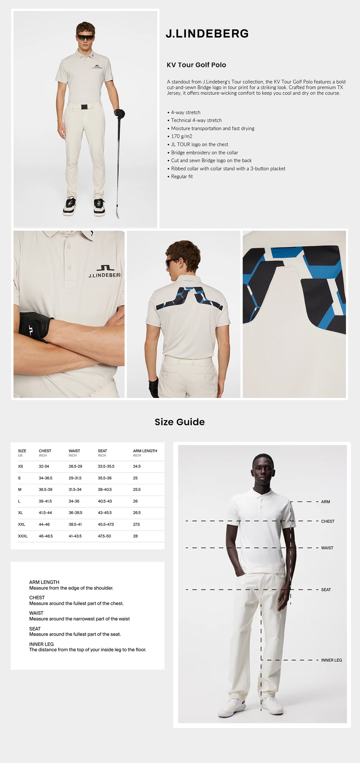 J Lindeberg Men’s KV Tour Golf Polo - Moonbeam