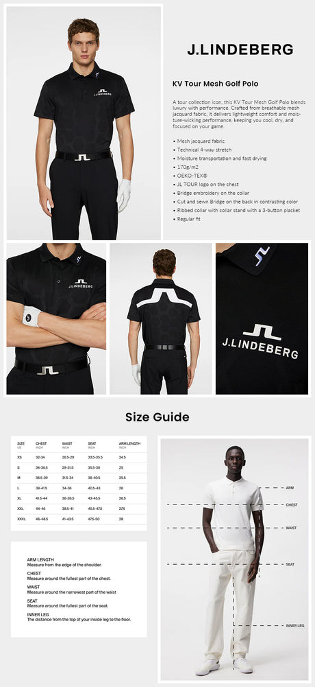 J Lindeberg Men’s KV Tour Mesh Golf Polo - Causeway Black