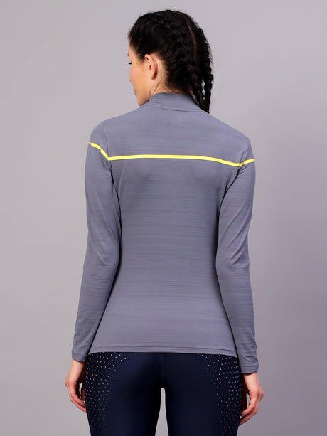 VECTOR X OGT-381 Self Design Women Turtle Neck Silver T-Shirt