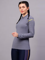VECTOR X OGT-381 Self Design Women Turtle Neck Silver T-Shirt