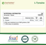 L-Tyrosine 500mg | Amino Acid Supplement for Focus, Mood & Stress Support | 120 Tablets