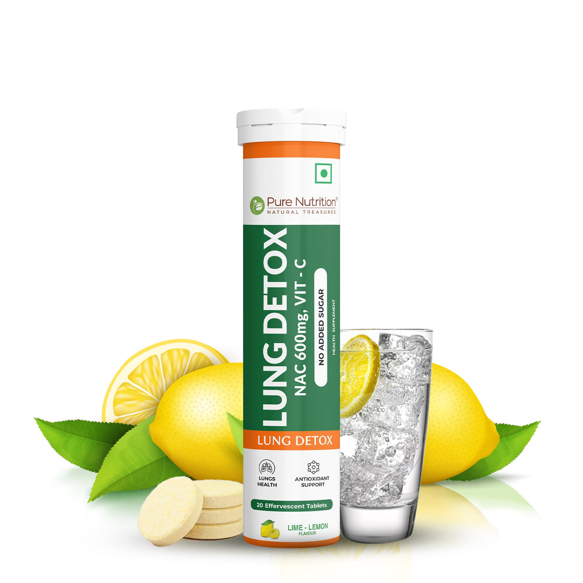 Lung Detox Effervescent Tablets - 20 | Supports Respiratory Health, Cleansing, and Overall Wellness - Nutrition by Pure Nutrition