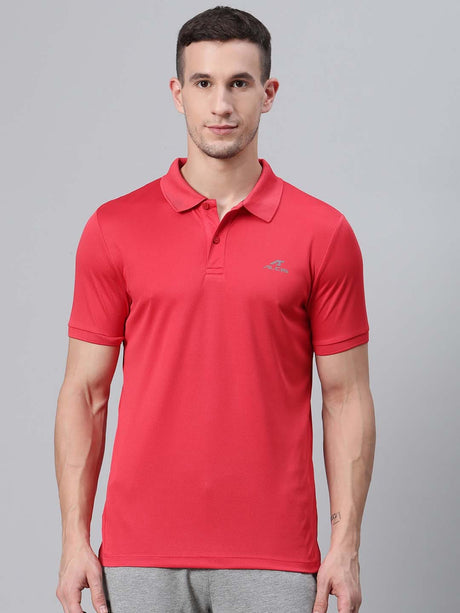 Alcis Men Coral Red Solid Polo Collar Badminton T-shirt | Alcis