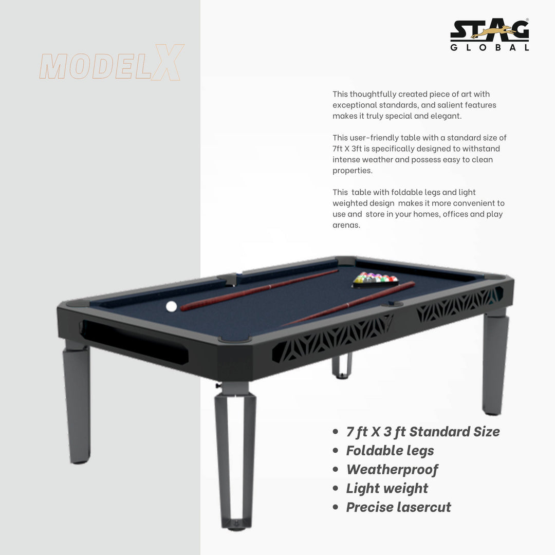 STAG GLOBAL Outdoor Pool Table Model X  | 7 feet x 3 feet | Wooden Table | All Accessories Included | Model X