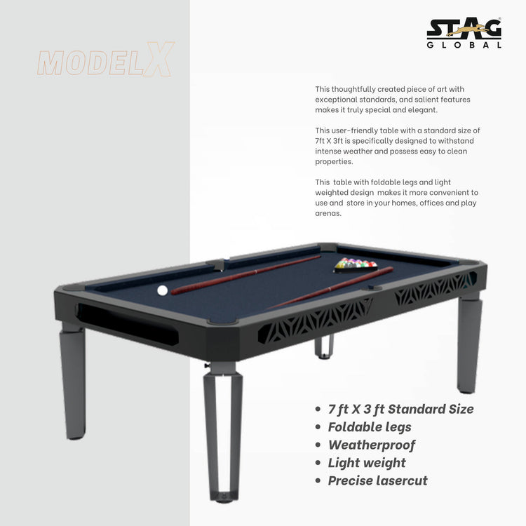STAG GLOBAL Outdoor Pool Table Model X  | 7 feet x 3 feet | Wooden Table | All Accessories Included | Model X