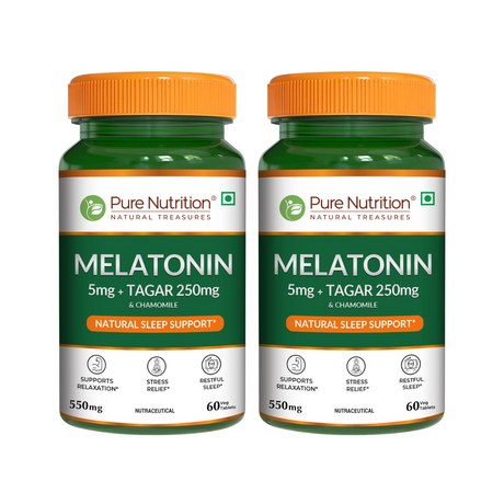 Melatonin with Tagar, Chamomile & L-Theanine  Natural Sleep Support Tablets