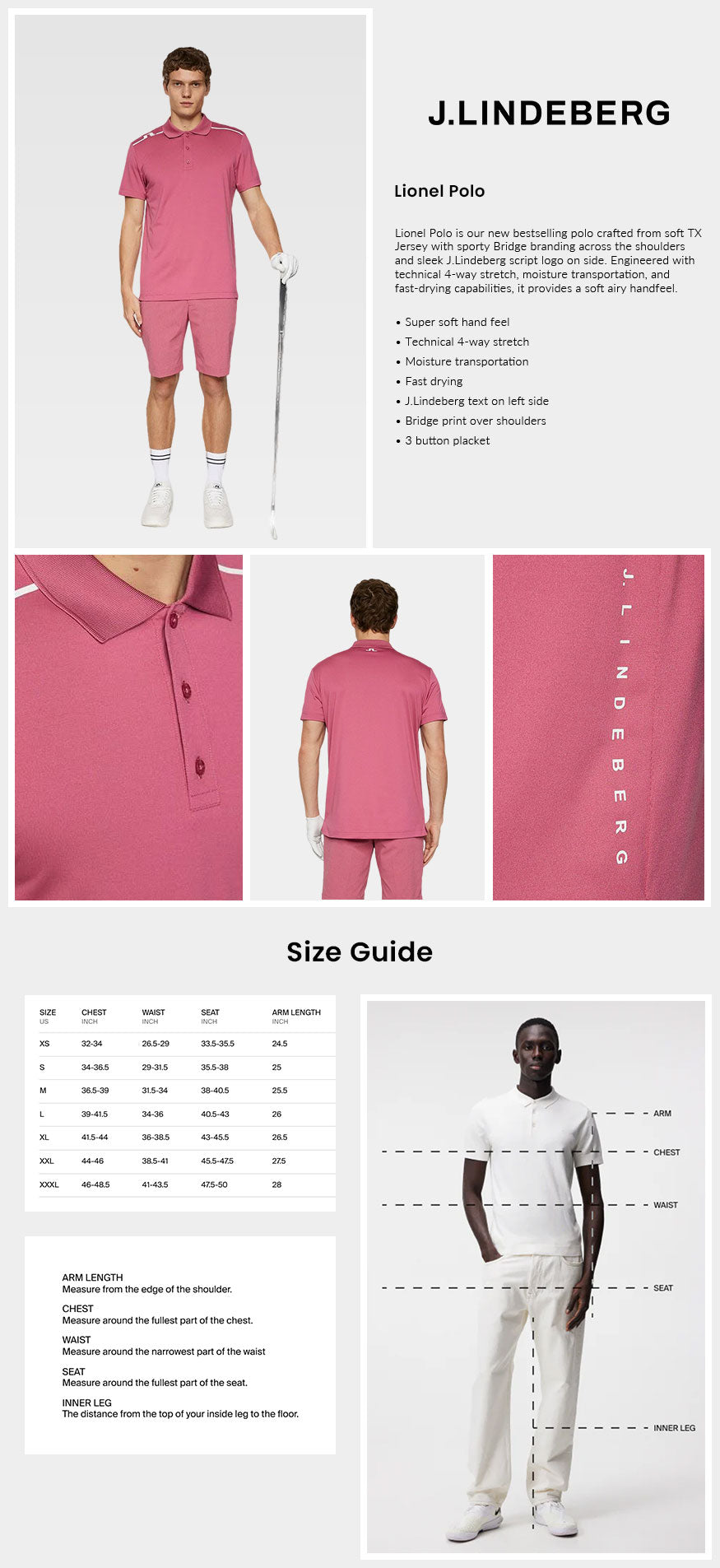 J Lindeberg Men's Lionel Golf Polo - Rose Wine