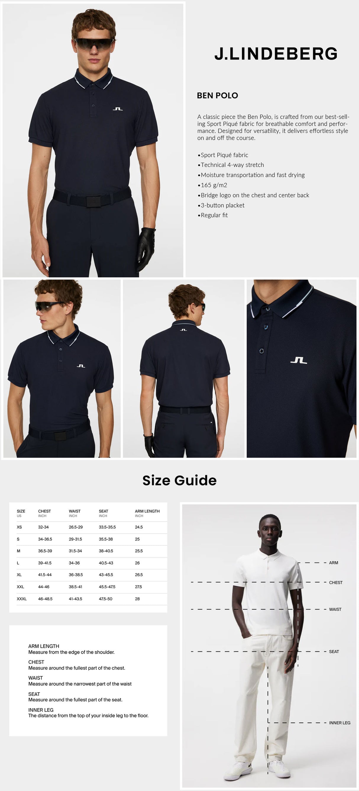 J Lindeberg Men’s Ben Golf Polo - JL Navy