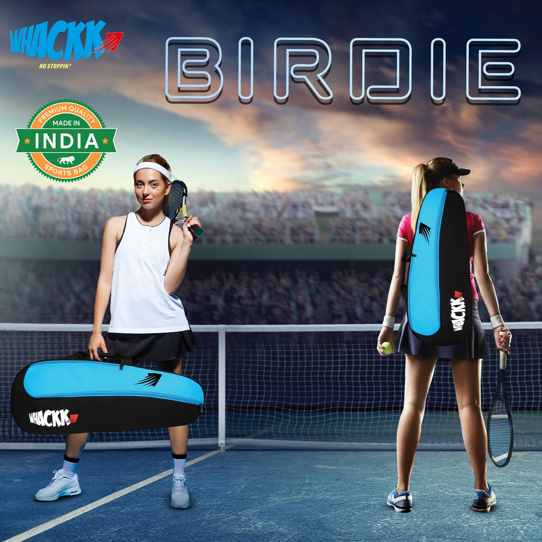 Birdie 45L Black Blue| Unisex Lightweight Tennis Badminton Squash Equipment Cover Kit Bag Shoe Pocket | Air Ventilated Pocket for Wet Clothes | 4T 6B Racket | Backpack & Duffel