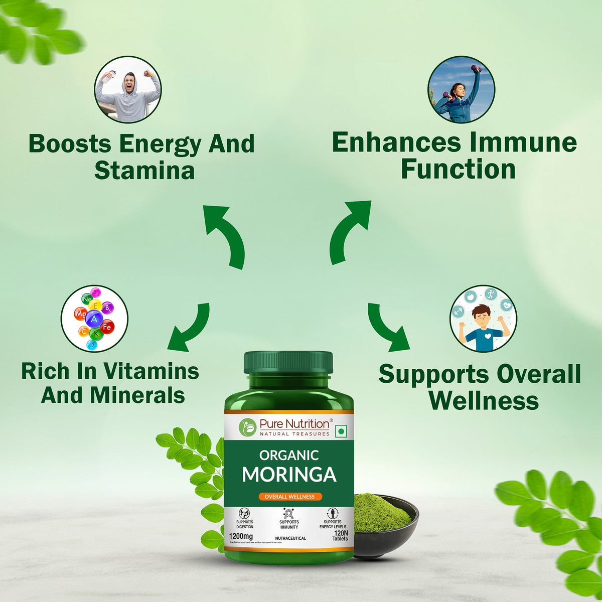 Organic Moringa Tablets 1200mg | Supports Immunity, Digestion & Energy