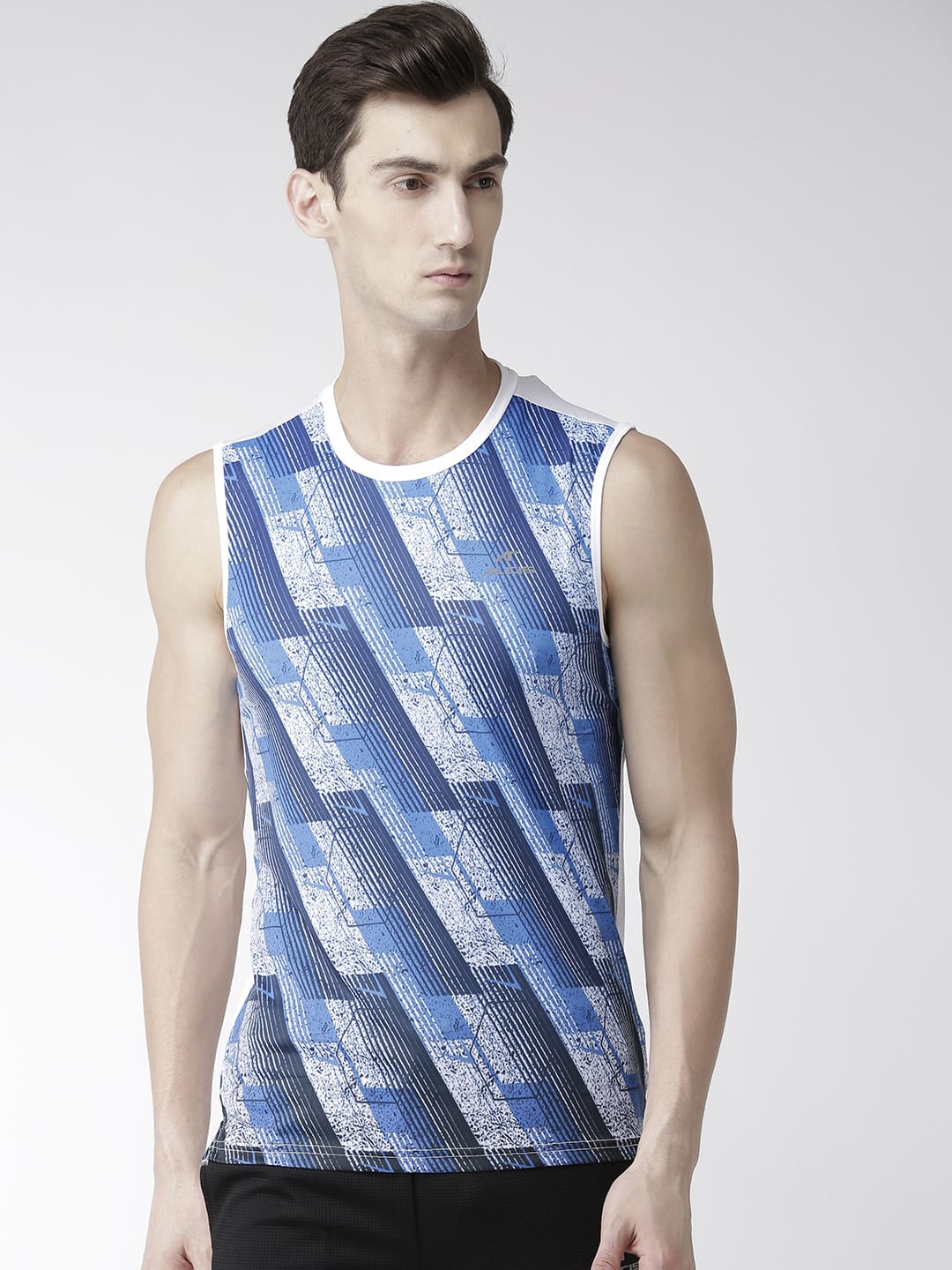 Alcis Men Blue White Printed Round Neck Training T-shirt