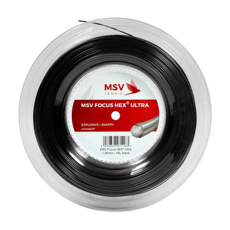 MSV Focus Hex Ultra Tennis String Reel - Black (16L/1.25MM) | Noah Sports