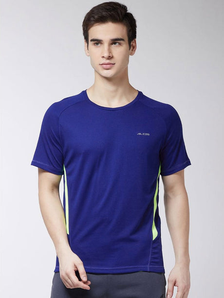 Alcis Men Blue Solid Round Neck Running T-shirt | Alcis